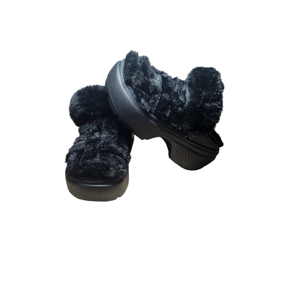 Crocs Classic Fur Lined Stomp Platform Clogs Black Men's 8 women's -10